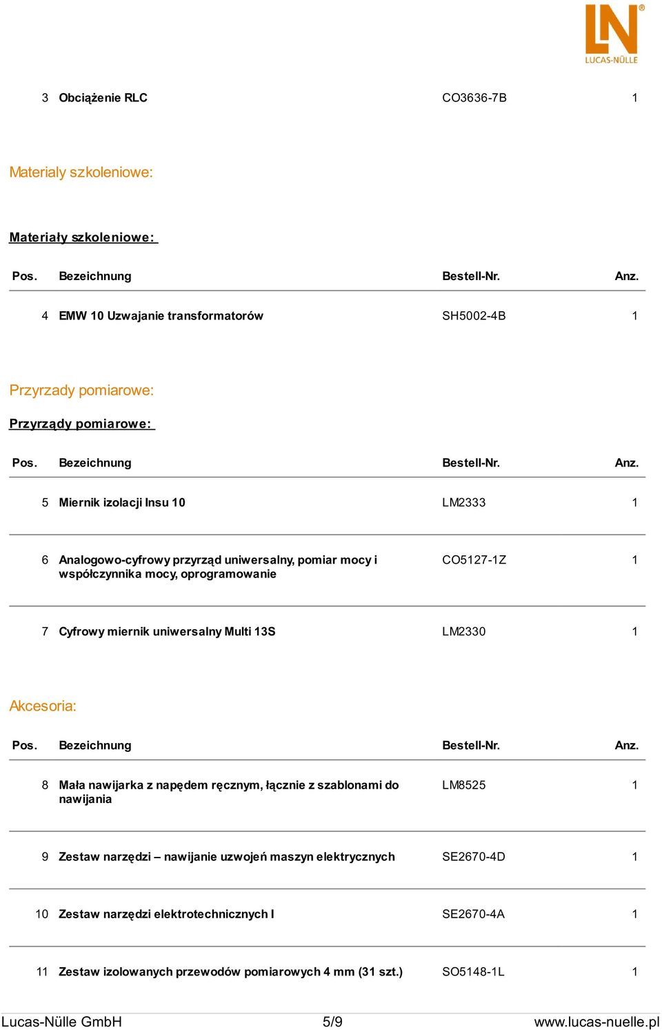 Multi 13S LM2330 1 Akcesoria: 8 Mała nawijarka z napędem ręcznym, łącznie z szablonami do nawijania LM8525 1 9 Zestaw narzędzi nawijanie uzwojeń maszyn elektrycznych