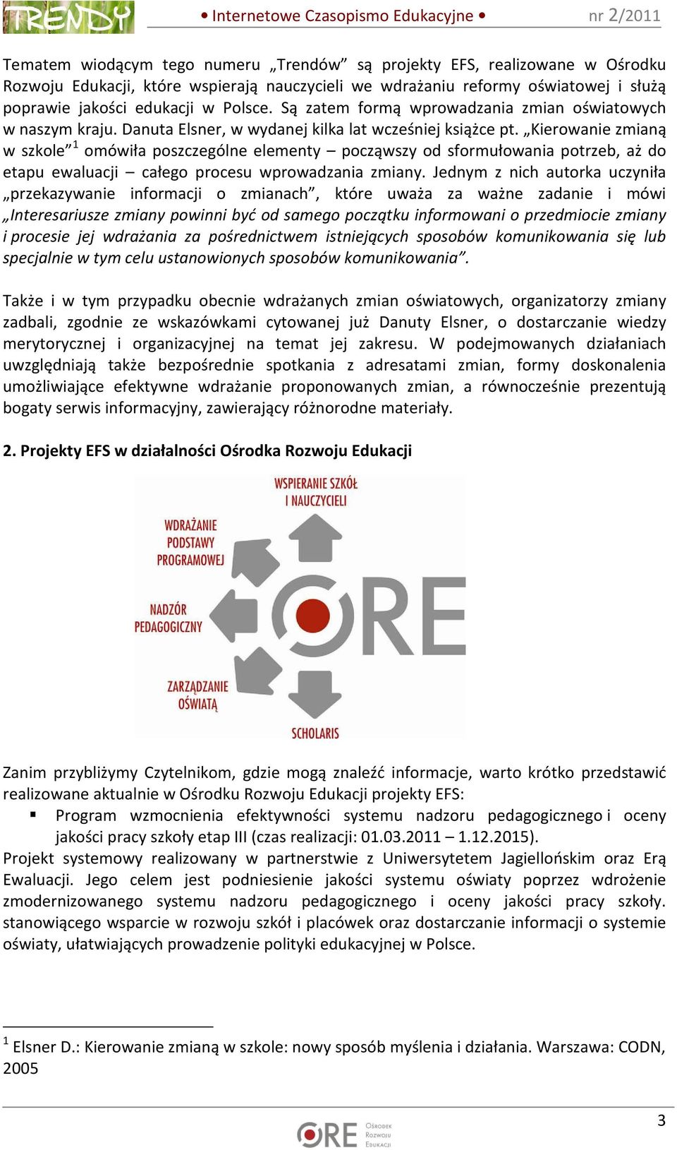 Kierowanie zmianą w szkole 1 omówiła poszczególne elementy począwszy od sformułowania potrzeb, aż do etapu ewaluacji całego procesu wprowadzania zmiany.