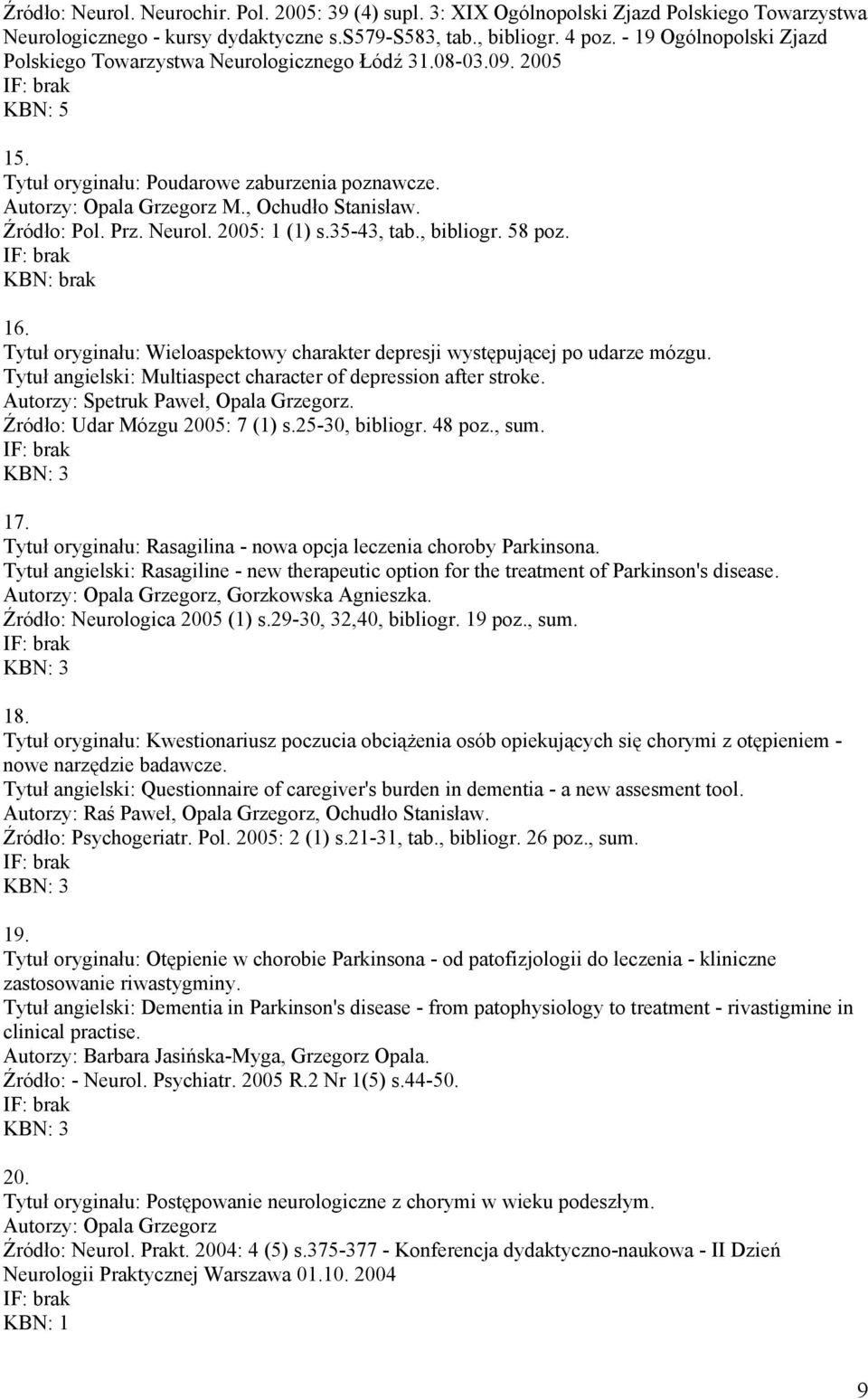 Prz. Neurol. 2005: 1 (1) s.35-43, tab., bibliogr. 58 poz. 16. Tytuł oryginału: Wieloaspektowy charakter depresji występującej po udarze mózgu.