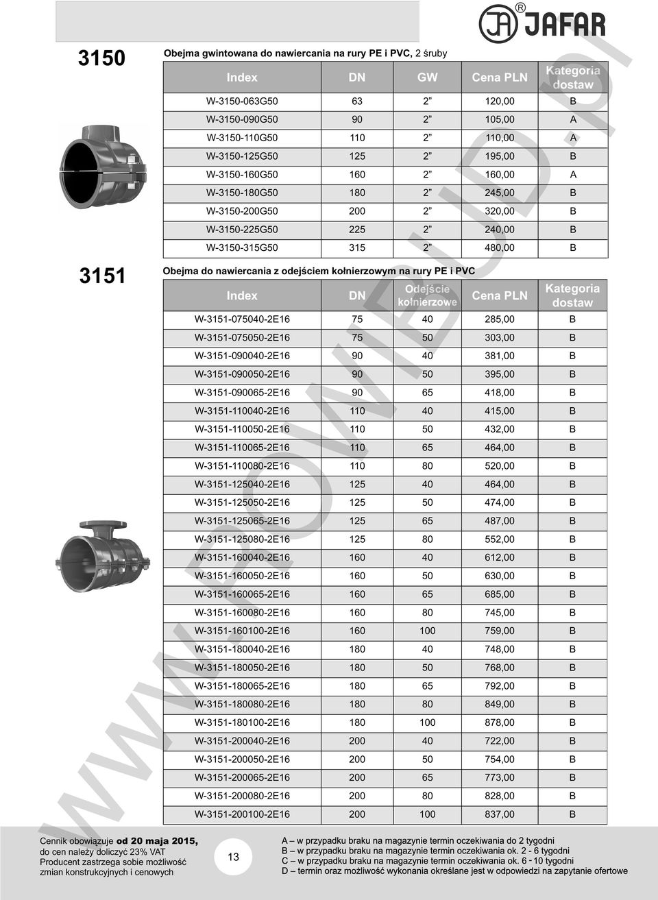 kołnierzowym na rury PE i PVC Index DN Odejście kołnierzowe Cena PLN W-3151-075040-2E16 75 40 285,00 B W-3151-075050-2E16 75 50 303,00 B W-3151-090040-2E16 90 40 381,00 B W-3151-090050-2E16 90 50