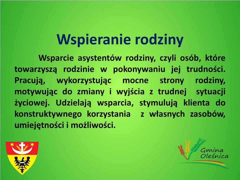 Pracują, wykorzystując mocne strony rodziny, motywując do zmiany i wyjścia z