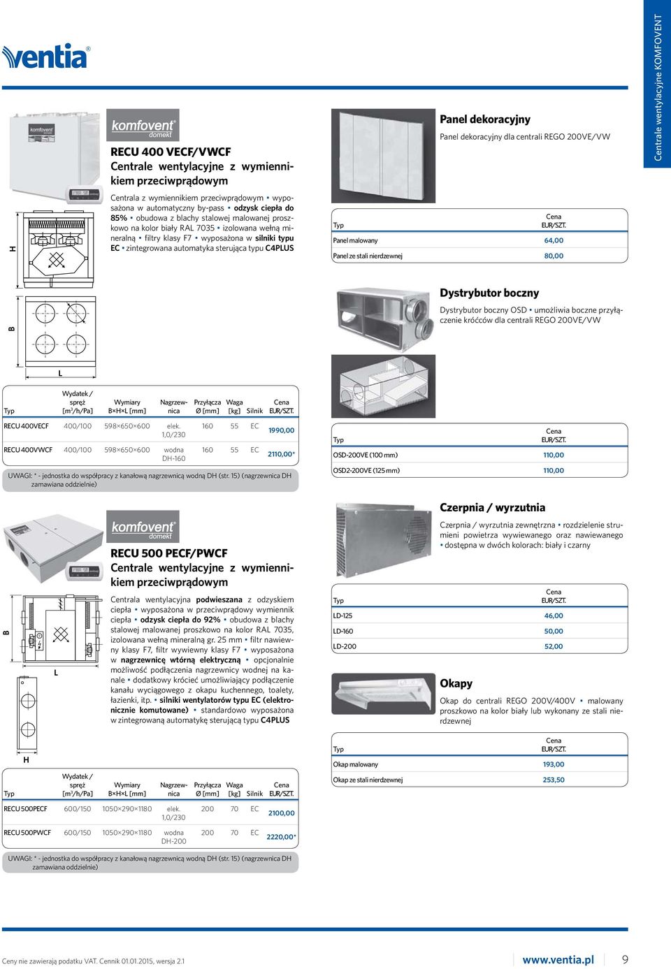 silniki typu EC zintegrowana automatyka sterująca typu C4PLUS Panel malowany 64,00 Panel ze stali nierdzewnej 80,00 B Dystrybutor boczny Dystrybutor boczny OSD umożliwia boczne przyłączenie króćców