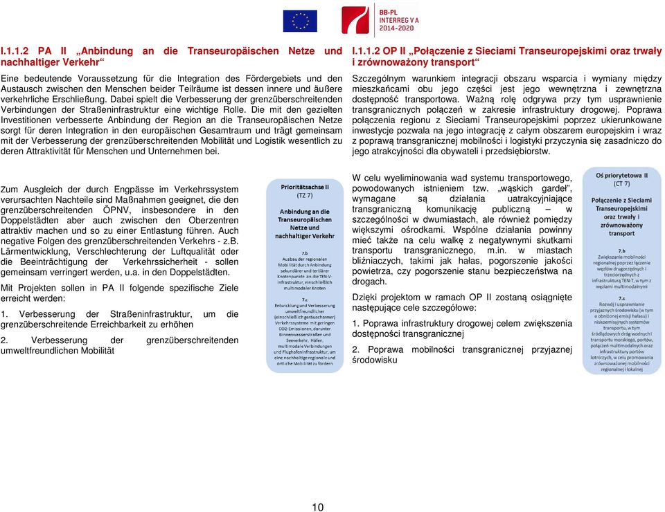 Die mit den gezielten Investitionen verbesserte Anbindung der Region an die Transeuropäischen Netze sorgt für deren Integration in den europäischen Gesamtraum und trägt gemeinsam mit der Verbesserung