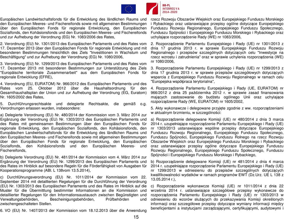 1301/2013 des Europäischen Parlaments und des Rates vom 17.