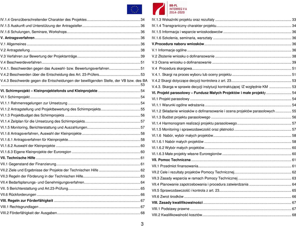 23-Prüfers... 53 V.4.3 Beschwerde gegen die Entscheidungen der bewilligenden Stelle, der VB bzw. des BA... 53 VI. Schirmprojekt Kleinprojektefonds und Kleinprojekte... 54 VI.1 
