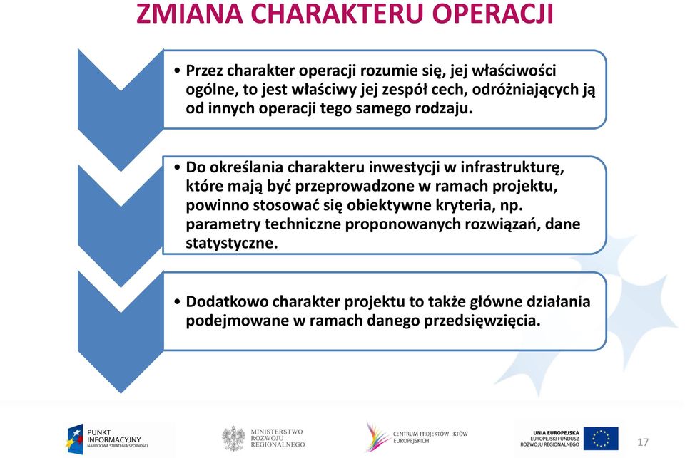 Do określania charakteru inwestycji w infrastrukturę, które mają być przeprowadzone w ramach projektu, powinno stosować się