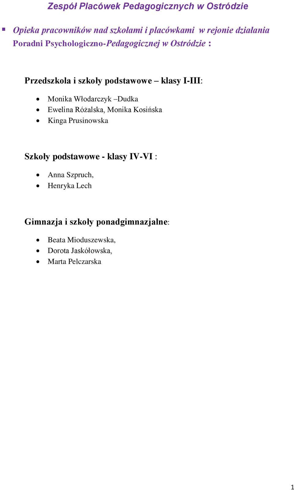 podstawowe klasy I-III: Monika Włodarczyk Dudka Ewelina Różalska, Szkoły podstawowe
