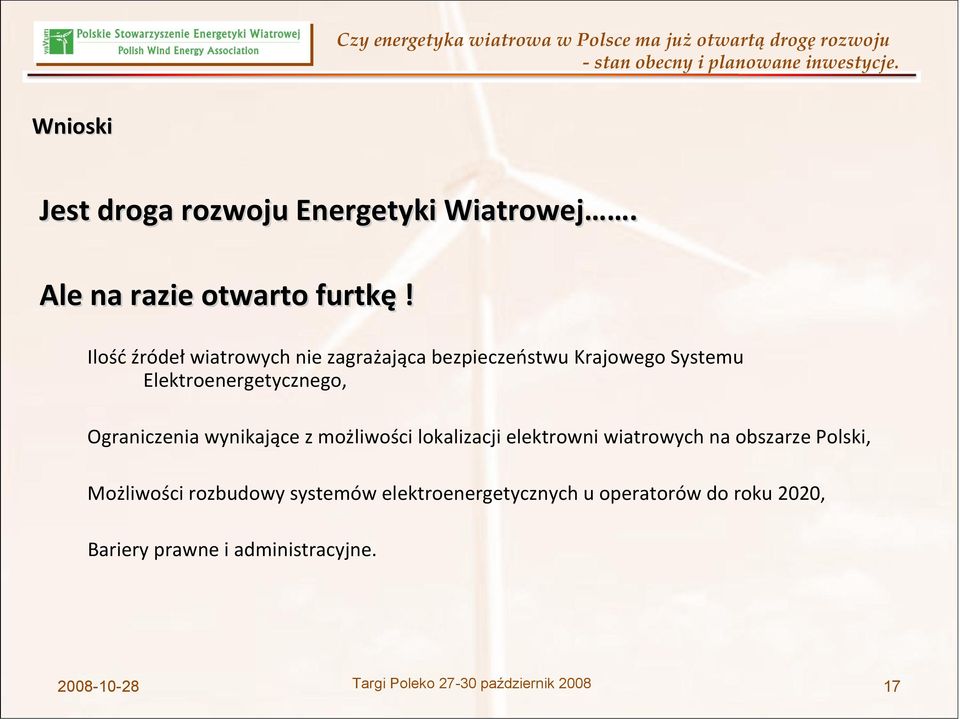 Elektroenergetycznego, Ograniczenia wynikające z możliwości lokalizacji elektrowni wiatrowych