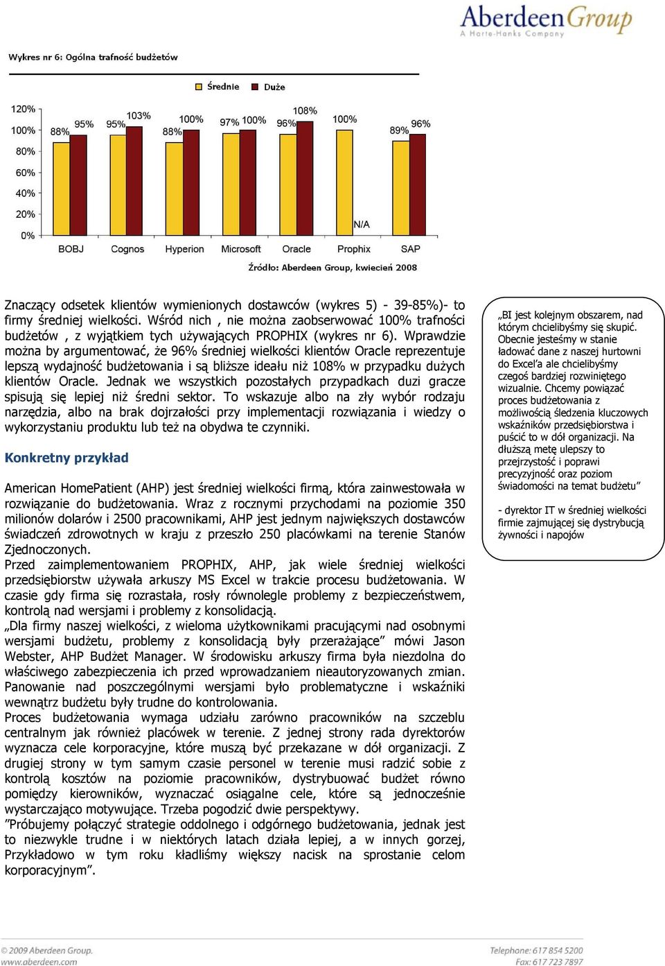 Wprawdzie można by argumentować, że 96% średniej wielkości klientów Oracle reprezentuje lepszą wydajność budżetowania i są bliższe ideału niż 108% w przypadku dużych klientów Oracle.