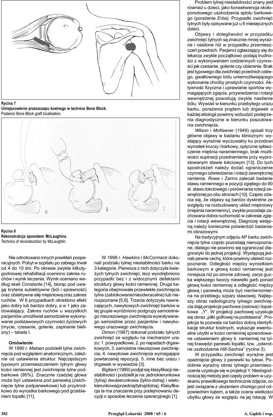 Wynik oceniano wed³ug skali Constanta [14], bior¹c pod uwagê kryteria subiektywne (ból i sprawnoœæ) oraz obiektywne si³ê miêœniow¹ oraz zakres ruchów.