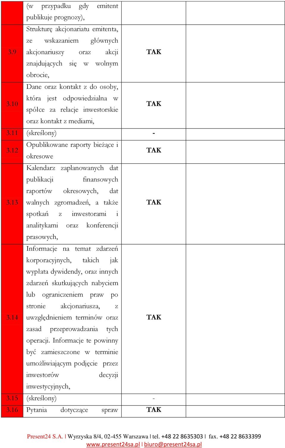 12 Opublikowane raporty bieżące i okresowe Kalendarz zaplanowanych dat publikacji finansowych raportów okresowych, dat 3.