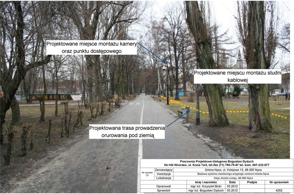 Projektowana trasa prowadzenia orurowania pod ziemią L2