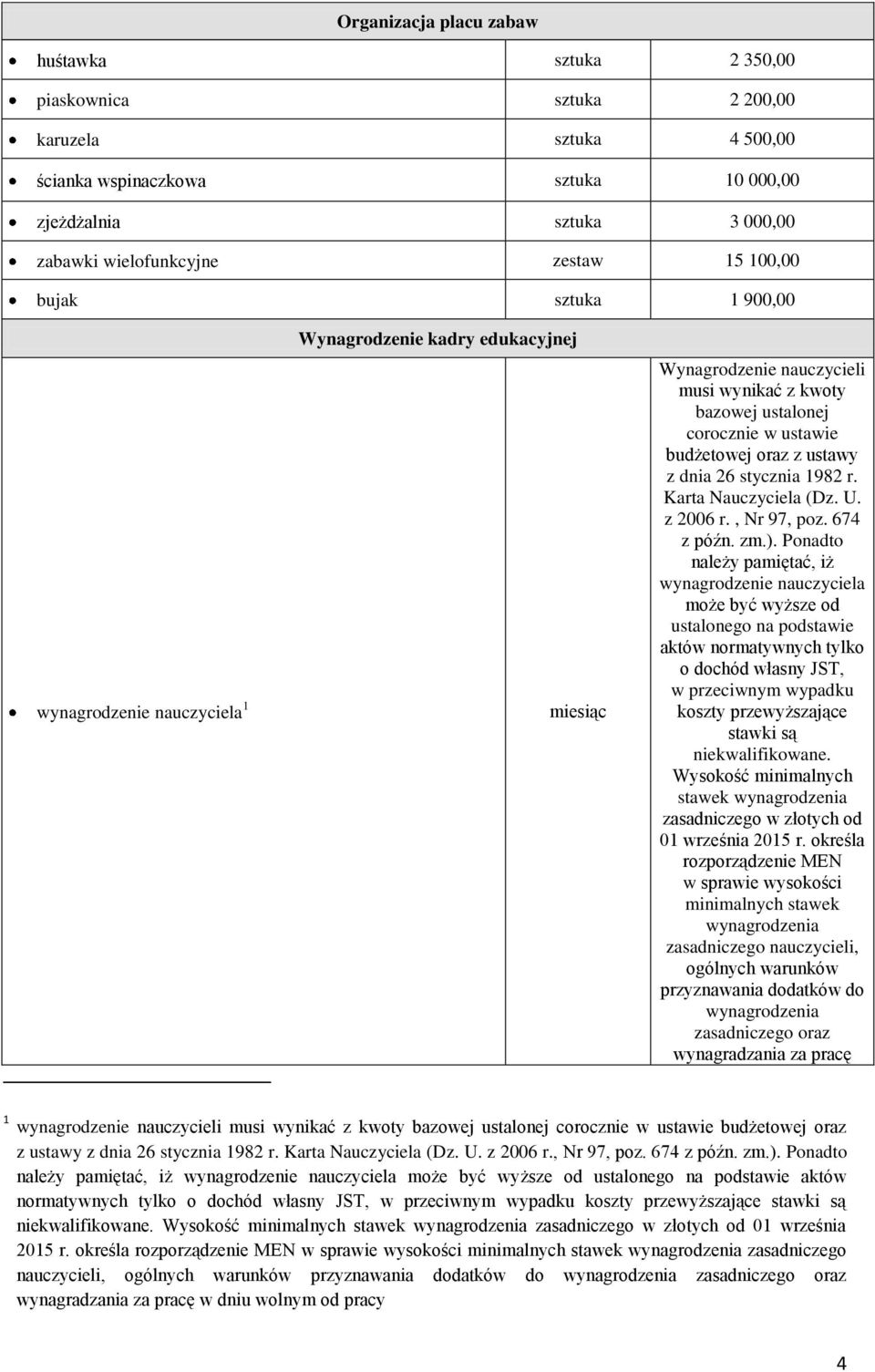 oraz z ustawy z dnia 26 stycznia 1982 r. Karta Nauczyciela (Dz. U. z 2006 r., Nr 97, poz. 674 z późn. zm.).