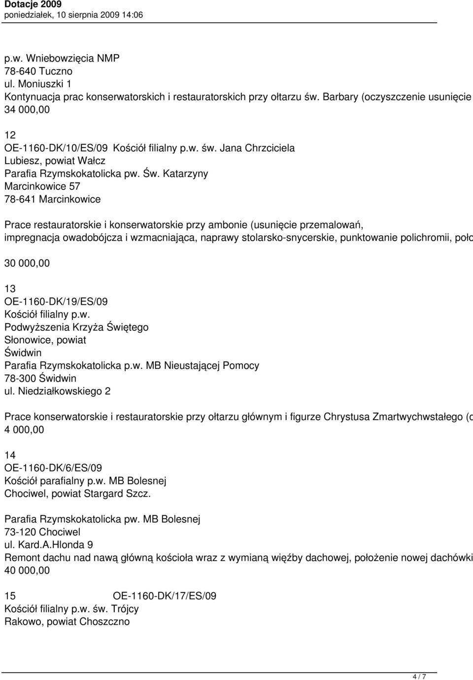 Katarzyny Marcinkowice 57 78-641 Marcinkowice Prace restauratorskie i konserwatorskie przy ambonie (usunięcie przemalowań, impregnacja owadobójcza i wzmacniająca, naprawy stolarsko-snycerskie,