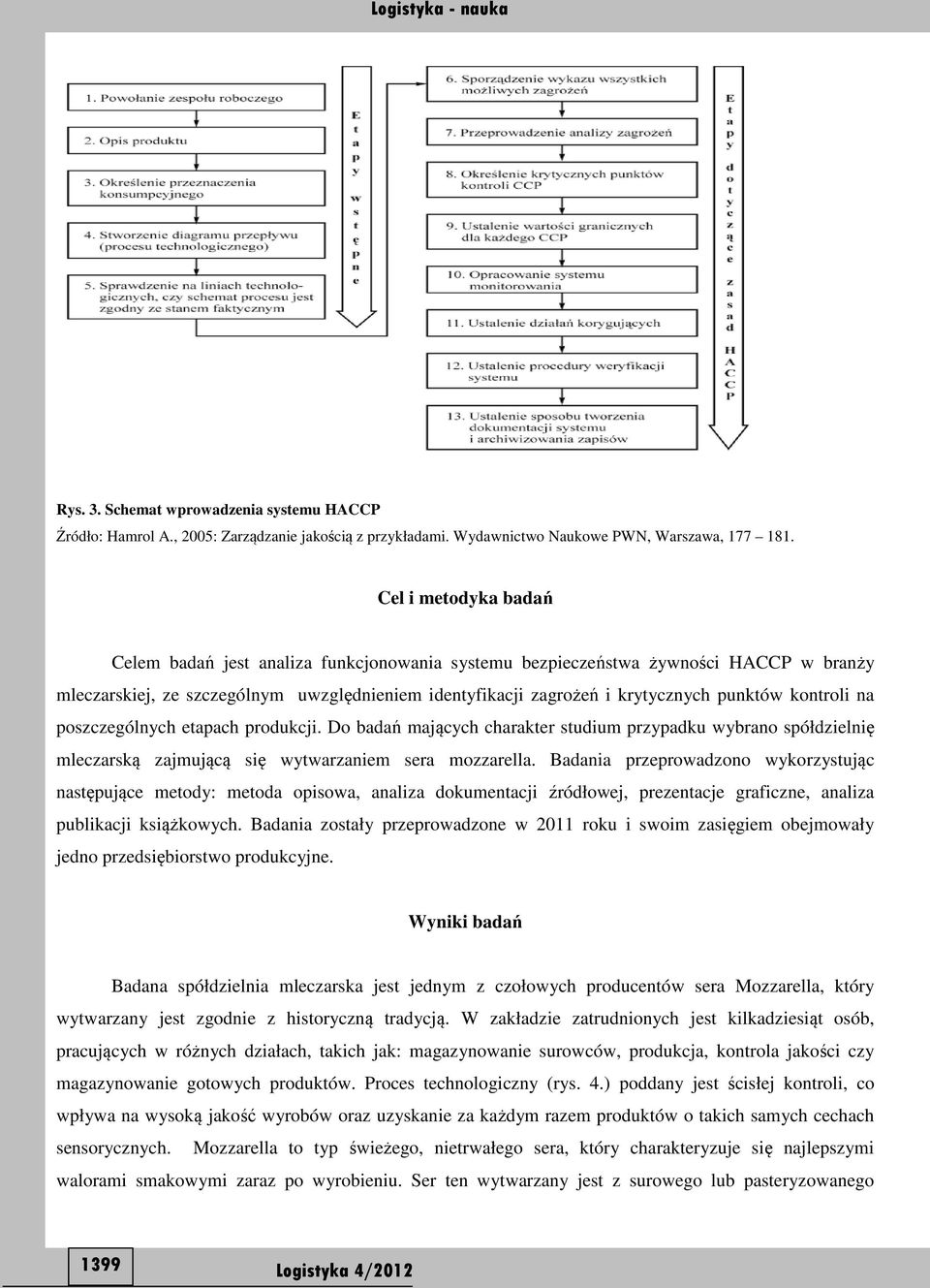 kontroli na poszczególnych etapach produkcji. Do badań mających charakter studium przypadku wybrano spółdzielnię mleczarską zajmującą się wytwarzaniem sera mozzarella.