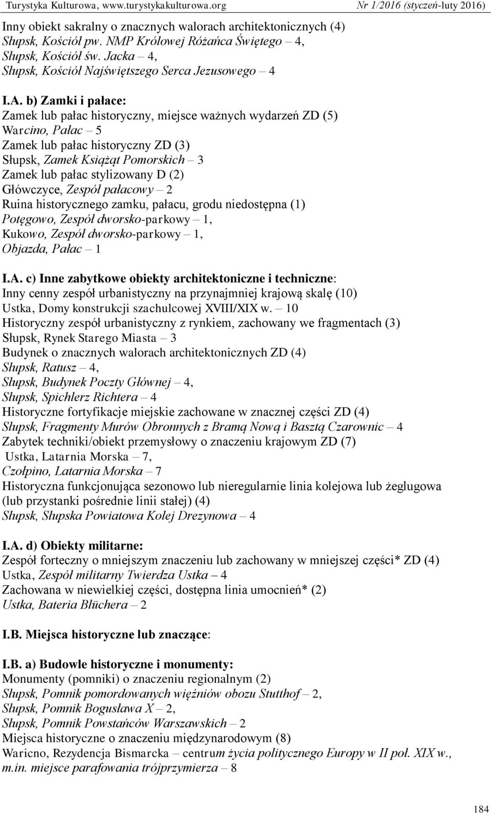 (2) Główczyce, Zespół pałacowy 2 Ruina historycznego zamku, pałacu, grodu niedostępna (1) Potęgowo, Zespół dworsko-parkowy 1, Kukowo, Zespół dworsko-parkowy 1, Objazda, Pałac 1 I.A.