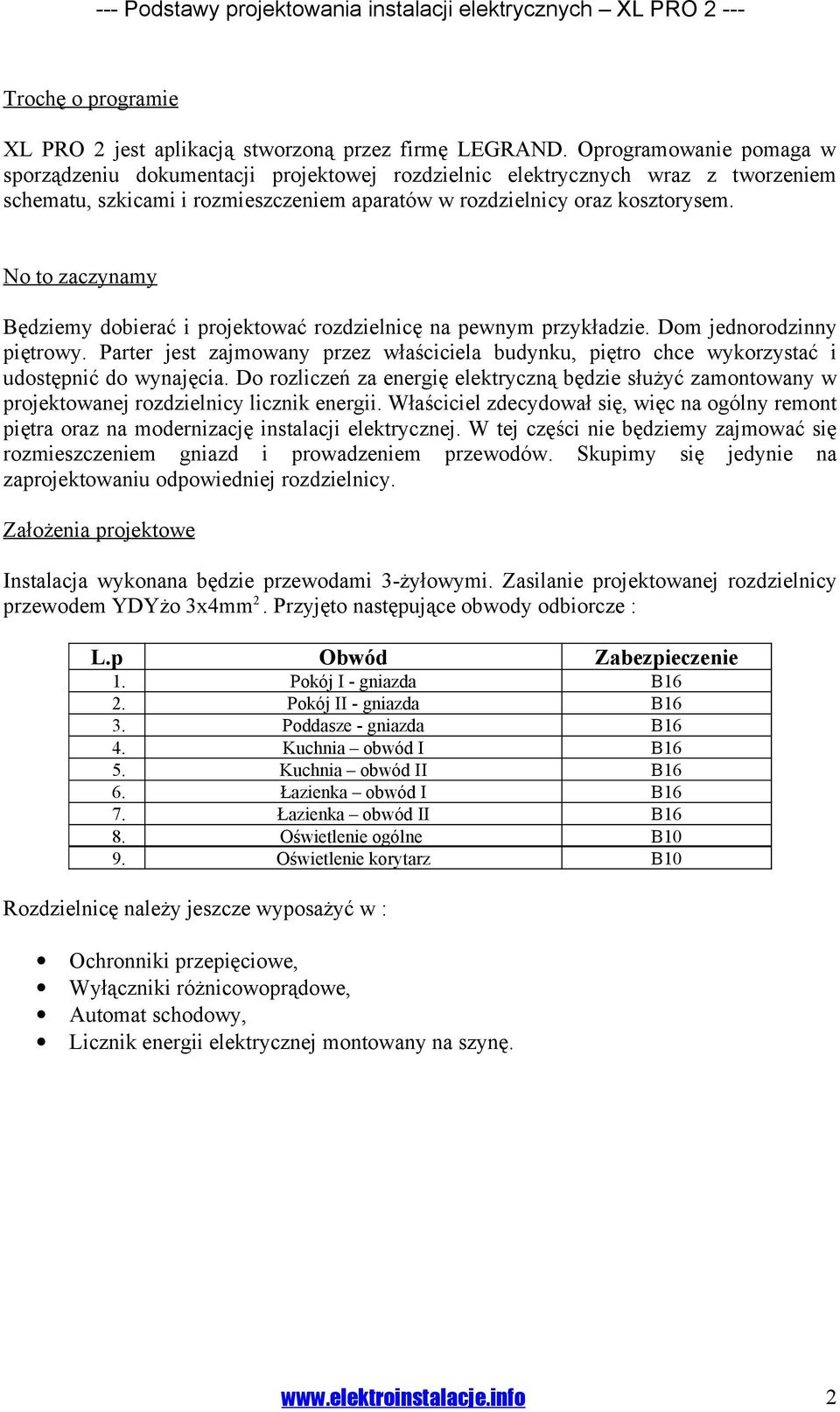 No to zaczynamy Będziemy dobierać i projektować rozdzielnicę na pewnym przykładzie. Dom jednorodzinny piętrowy.