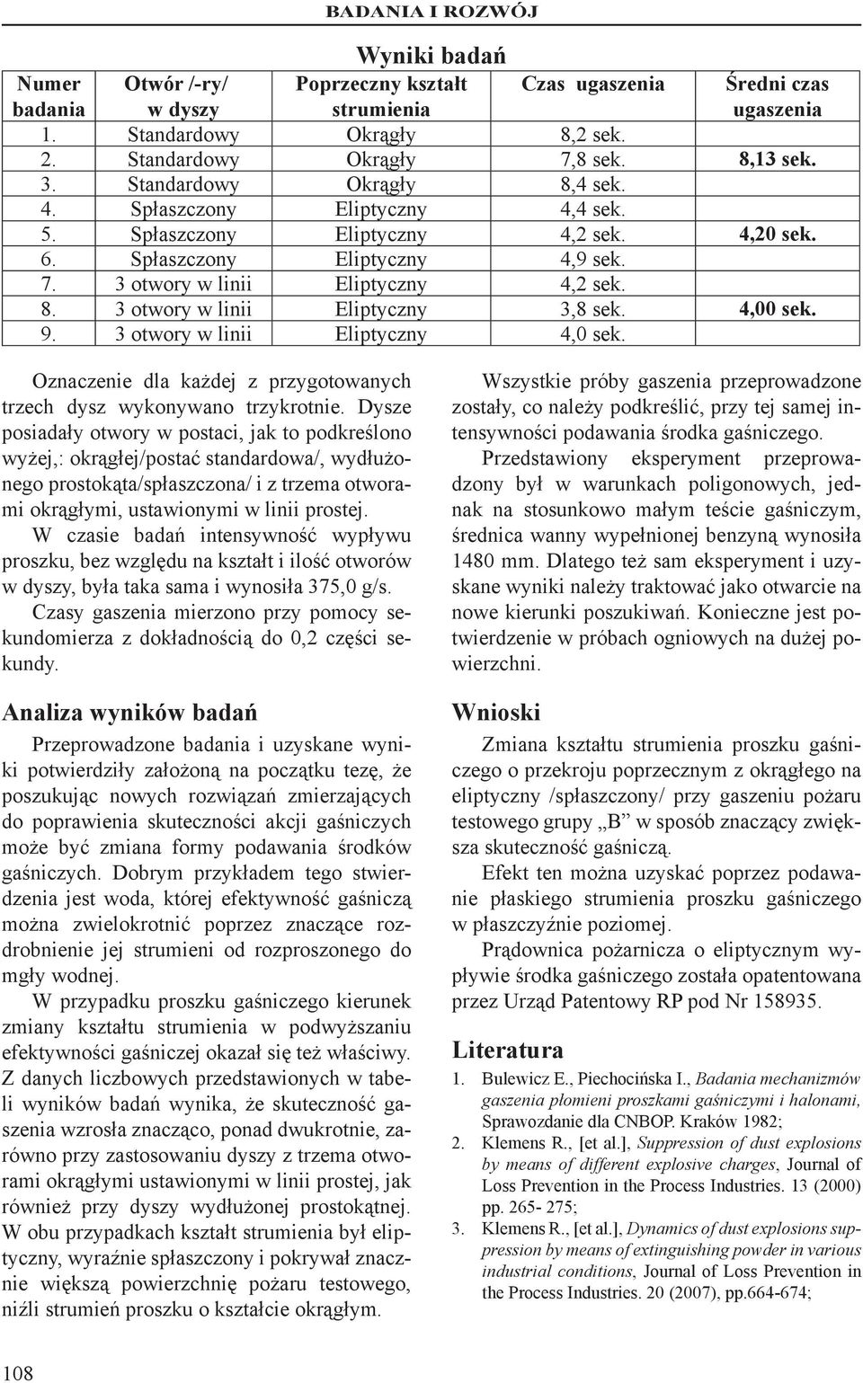 4,00 sek. 9. 3 otwory w linii Eliptyczny 4,0 sek. Oznaczenie dla każdej z przygotowanych trzech dysz wykonywano trzykrotnie.