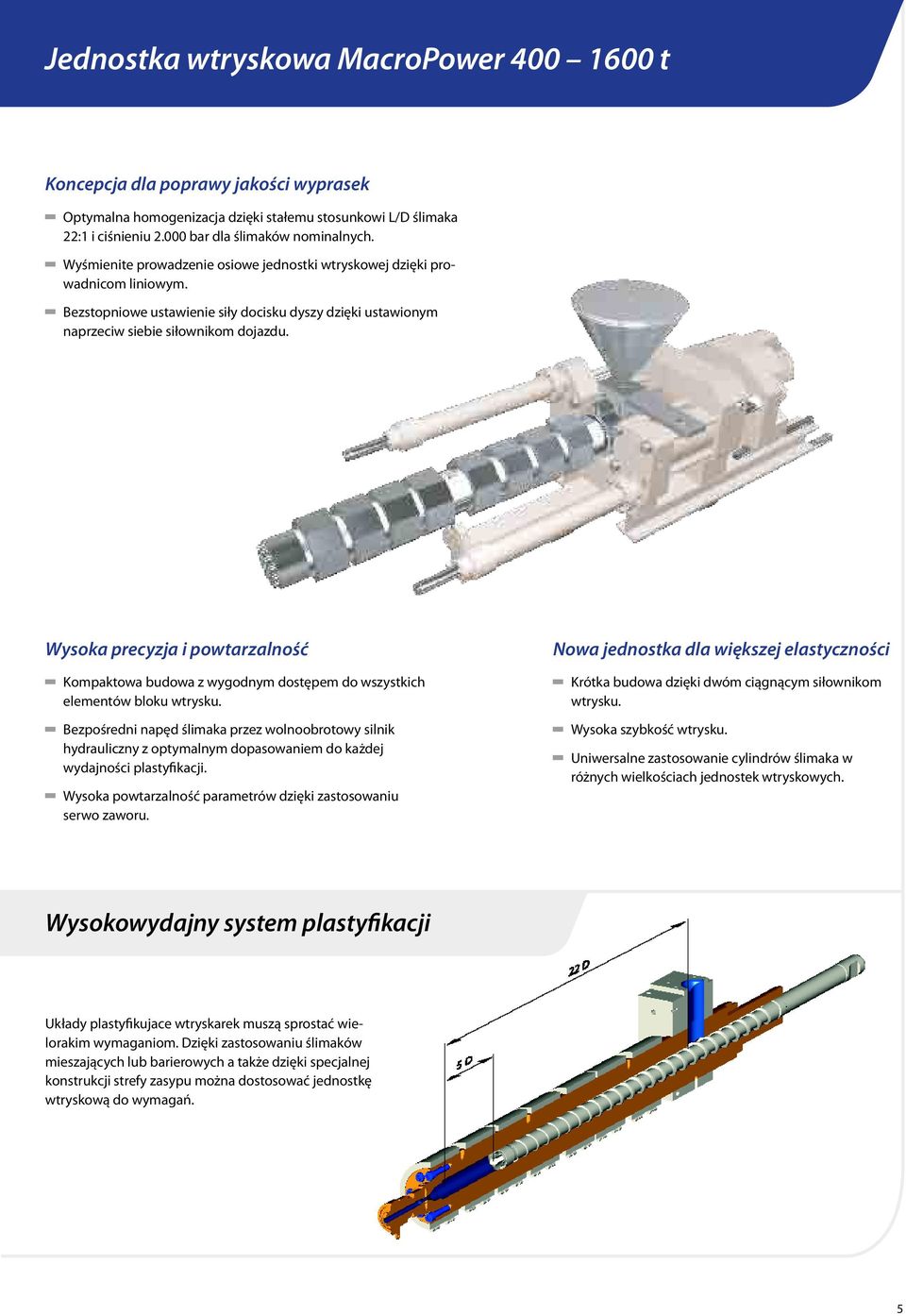 Wysoka precyzja i powtarzalność Kompaktowa budowa z wygodnym dostępem do wszystkich elementów bloku wtrysku.