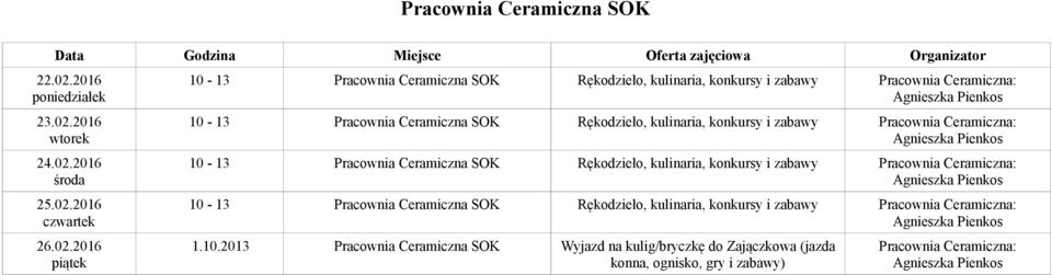 2013 Pracownia Ceramiczna SOK Wyjazd na kulig/bryczkę