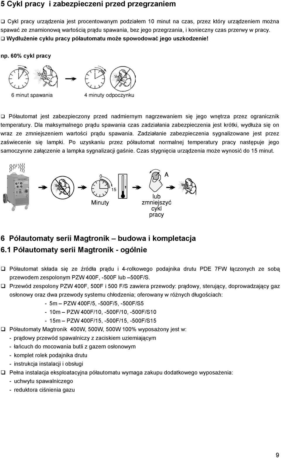 60% cykl pracy Półautomat jest zabezpieczony przed nadmiernym nagrzewaniem się jego wnętrza przez ogranicznik temperatury.