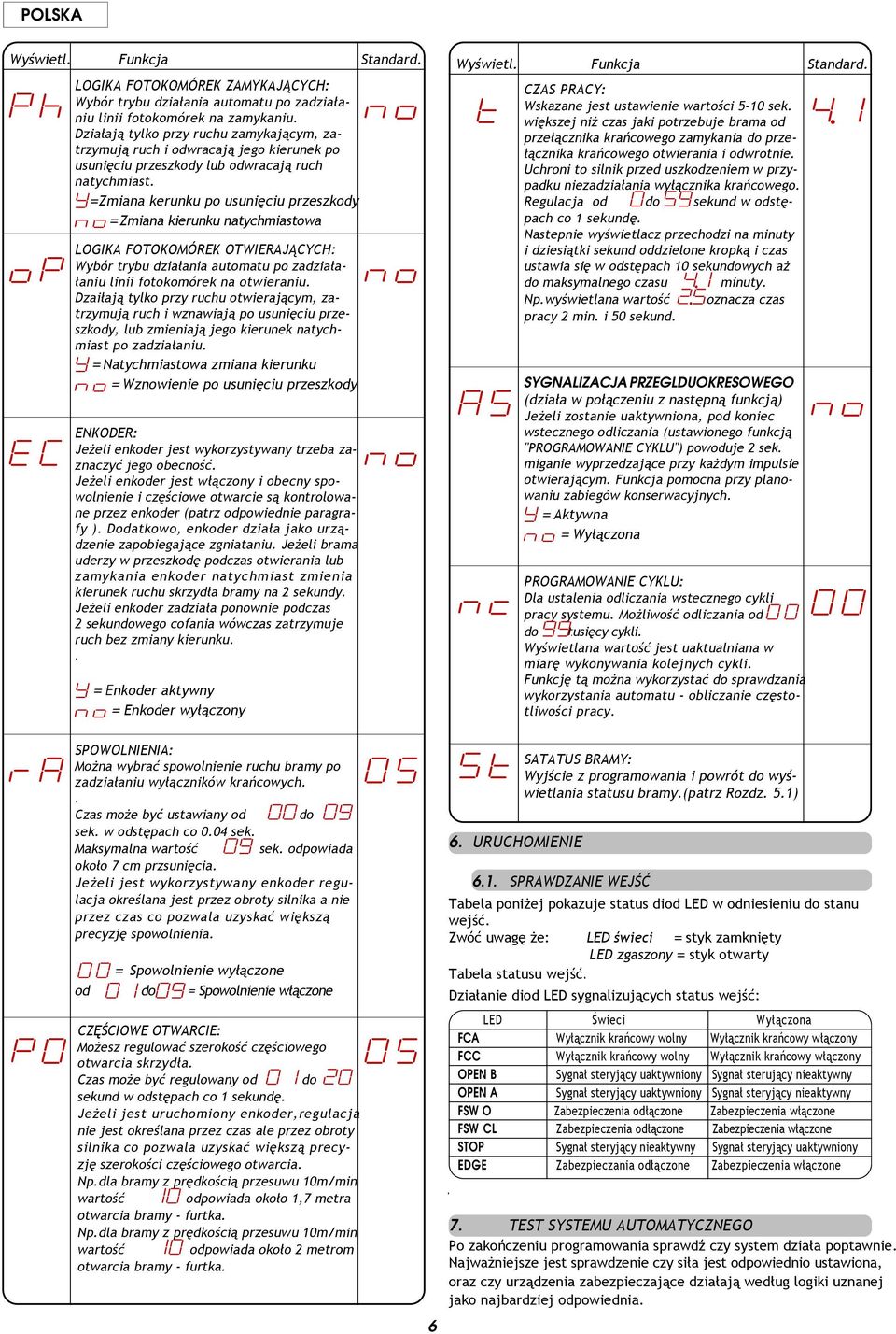 działania automatu po zadziałałaniu linii fotokomórek na otwieraniu Dzaiłają tylko przy ruchu otwierającym, zatrzymują ruch i wznawiają po usunięciu przeszkody, lub zmieniają jego kierunek