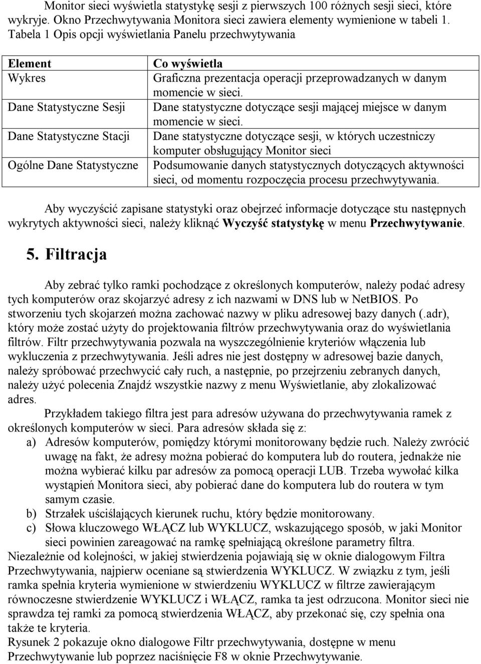 przeprowadzanych w danym momencie w sieci. Dane statystyczne dotyczące sesji mającej miejsce w danym momencie w sieci.