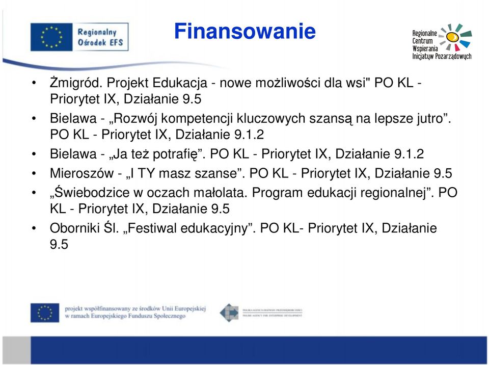 2 Bielawa - Ja też potrafię. PO KL - Priorytet IX, Działanie 9.1.2 Mieroszów - I TY masz szanse.