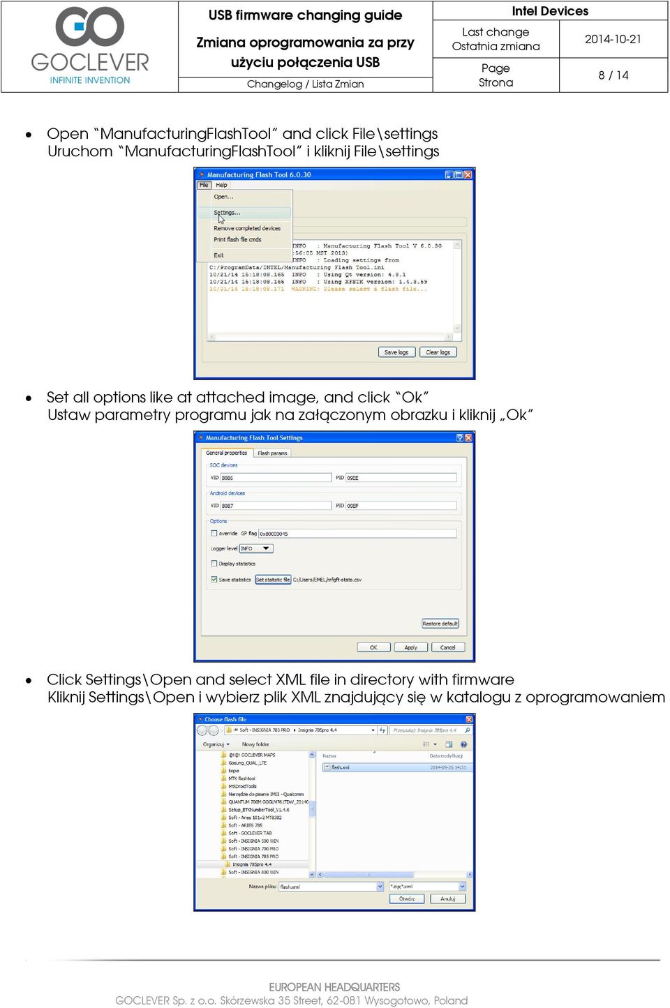 programu jak na załączonym obrazku i kliknij Ok Click Settings\Open and select XML file in