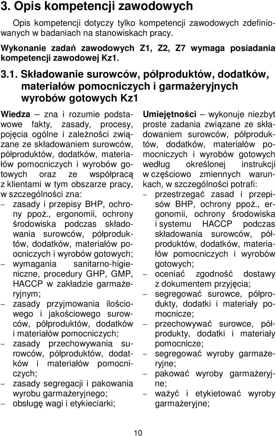 Z2, Z7 wymaga posiadania kompetencji zawodowej Kz1.