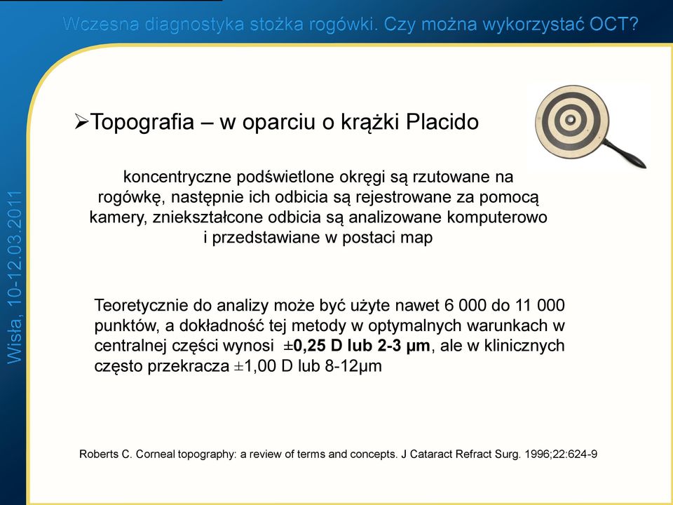 nawet 6 000 do 11 000 punktów, a dokładność tej metody w optymalnych warunkach w centralnej części wynosi ±0,25 D lub 2-3 µm, ale w