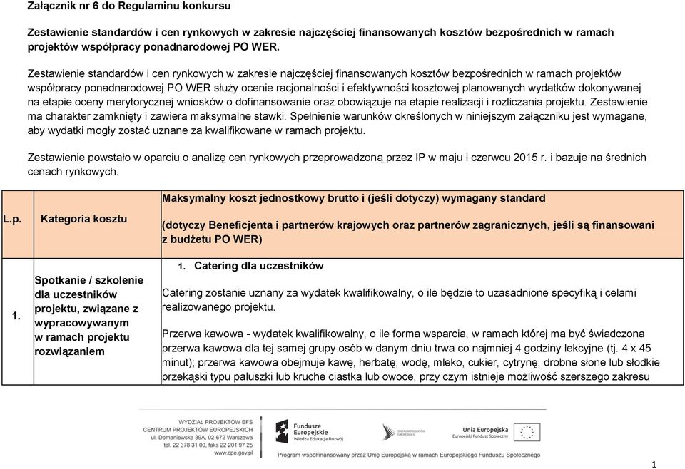 kosztowej planowanych wydatków dokonywanej na etapie oceny merytorycznej wniosków o dofinansowanie oraz obowiązuje na etapie realizacji i rozliczania projektu.