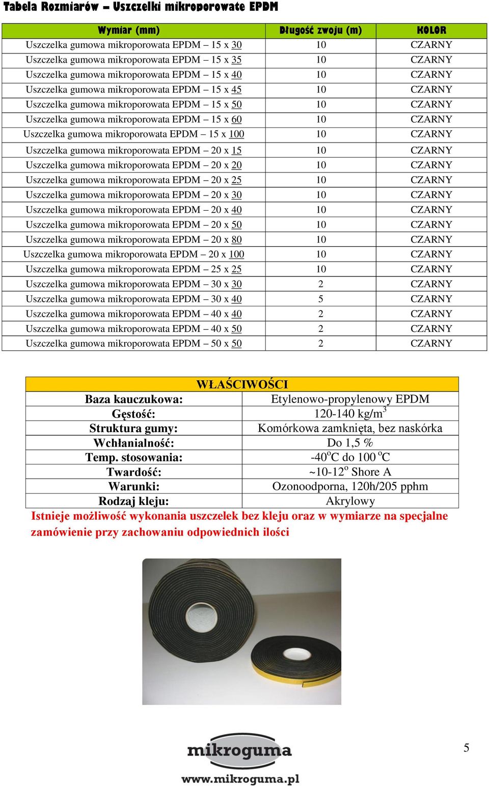 mikroporowata EPDM 15 x 100 10 Uszczelka gumowa mikroporowata EPDM 20 x 15 10 Uszczelka gumowa mikroporowata EPDM 20 x 20 10 Uszczelka gumowa mikroporowata EPDM 20 x 25 10 Uszczelka gumowa