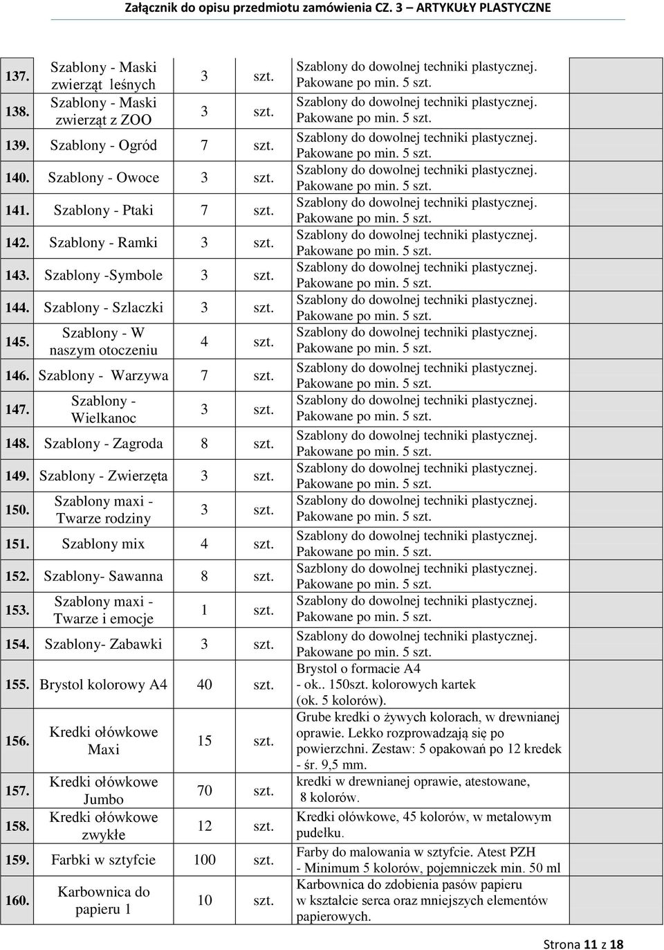 Szablony maxi - Twarze rodziny 151. Szablony mix 152. Szablony- Sawanna 8 szt. 153. Szablony maxi - Twarze i emocje 154. Szablony- Zabawki 155. Brystol kolorowy A4 40 szt. 156. 157. 158.