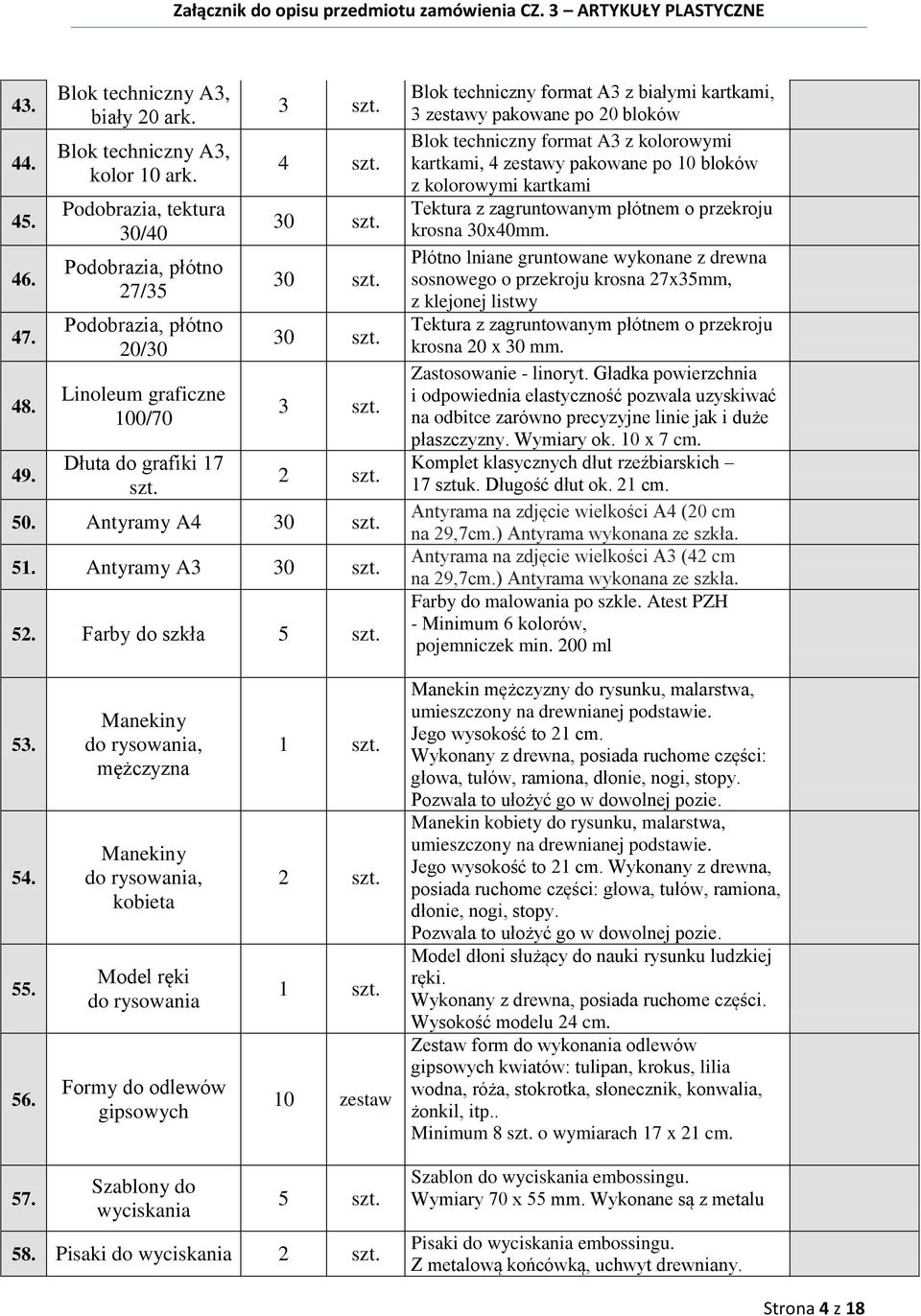 52. Farby do szkła Blok techniczny format A3 z białymi kartkami, 3 zestawy pakowane po 20 bloków Blok techniczny format A3 z kolorowymi kartkami, 4 zestawy pakowane po 10 bloków z kolorowymi kartkami