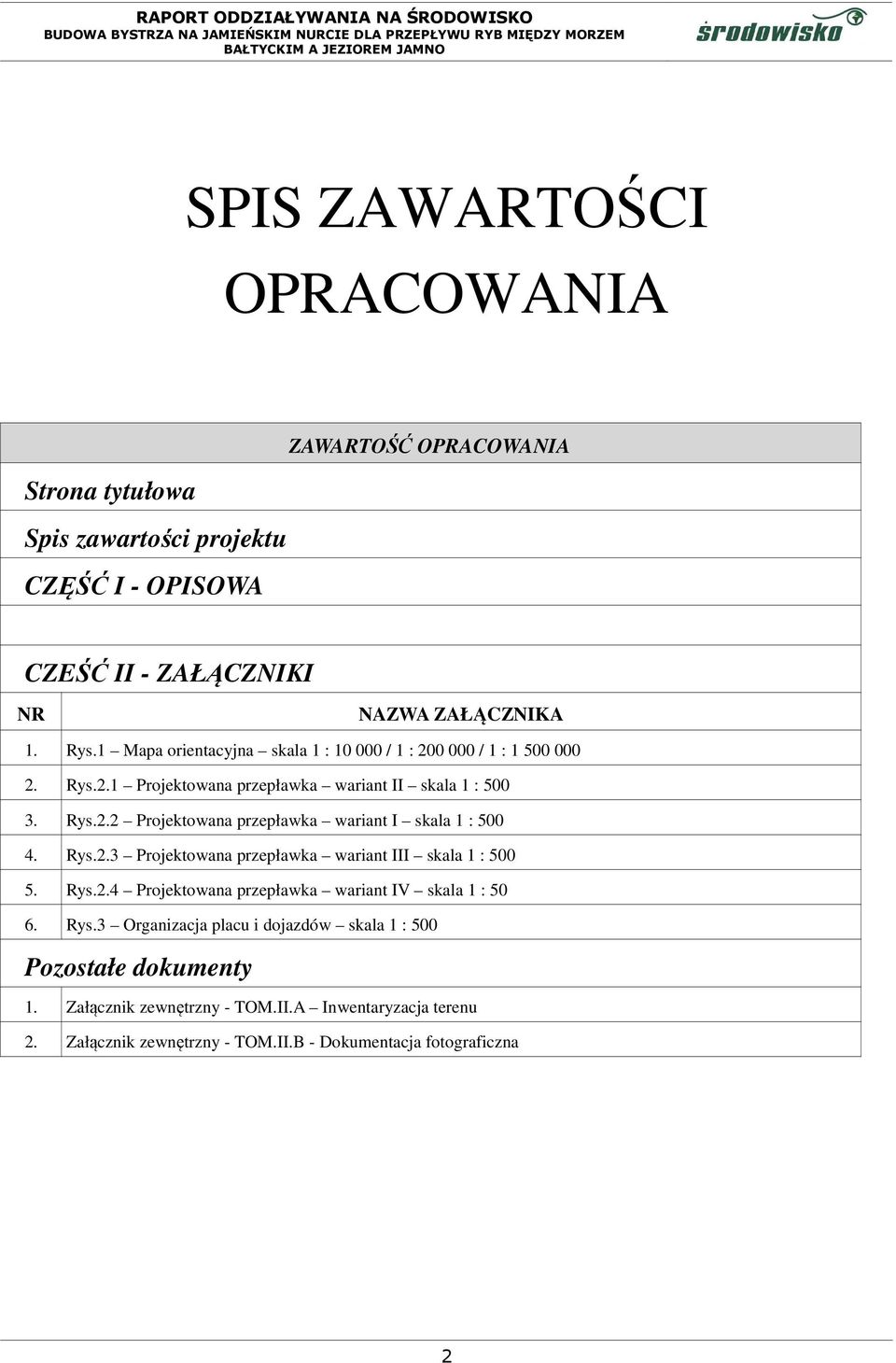 Rys.2.3 Projektowana przepławka wariant III skala 1 : 500 5. Rys.2.4 Projektowana przepławka wariant IV skala 1 : 50 6. Rys.3 Organizacja placu i dojazdów skala 1 : 500 Pozostałe dokumenty 1.