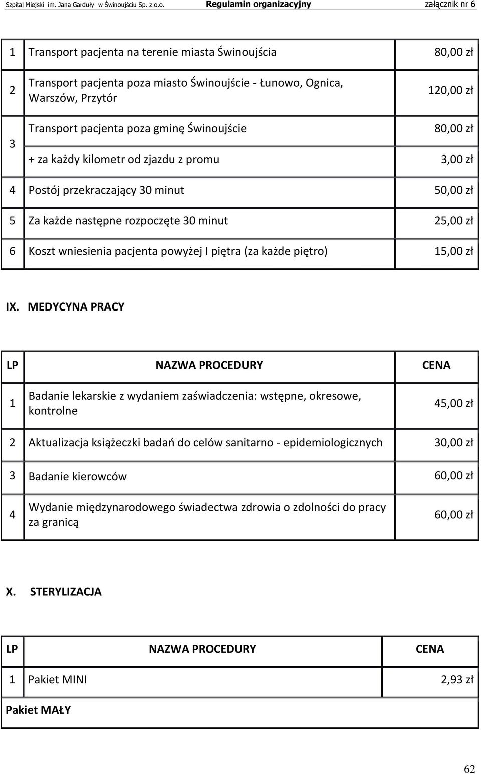 piętro) 15,00 zł IX.