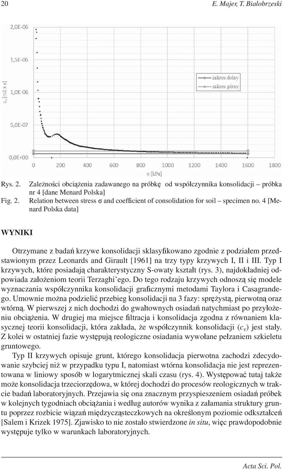 4 [Menard Polska data] WYNIKI Otrzymane z bada krzywe konsolidacji sklasy kowano zgodnie z podzia em przedstawionym przez Leonards and Girault [1961] na trzy typy krzywych I, II i III.