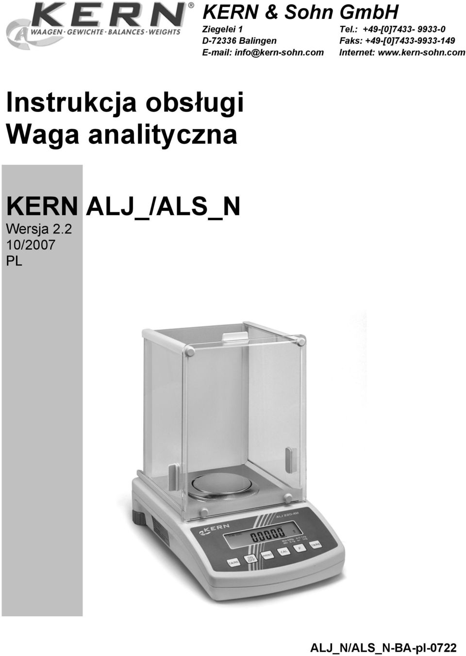 2 10/2007 PL KERN & Sohn GmbH Ziegelei 1 D-72336