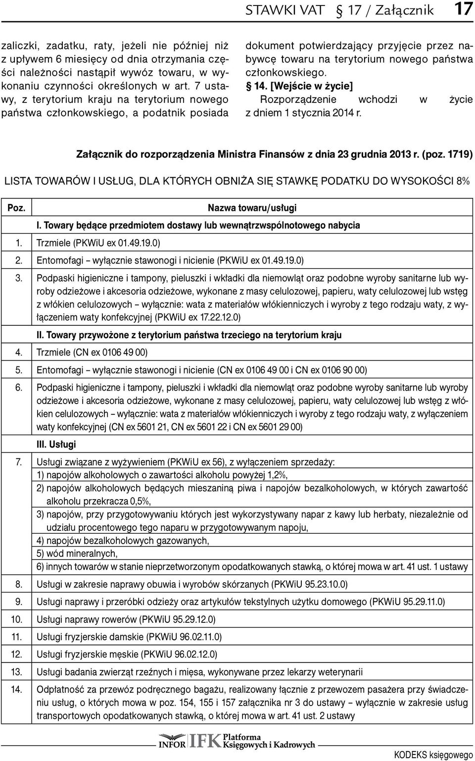 [Wejście w życie] Rozporządzenie wchodzi w życie z dniem 1 stycznia 2014 r. Załącznik do rozporządzenia Ministra Finansów z dnia 23 grudnia 2013 r. (poz.