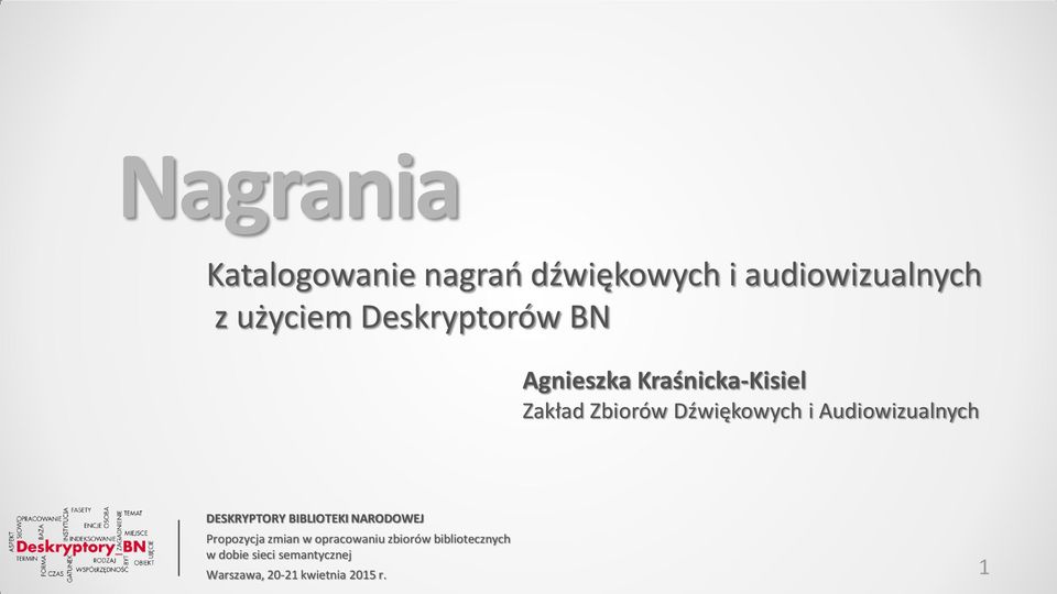 Audiowizualnych DESKRYPTORY BIBLIOTEKI NARODOWEJ Propozycja zmian w