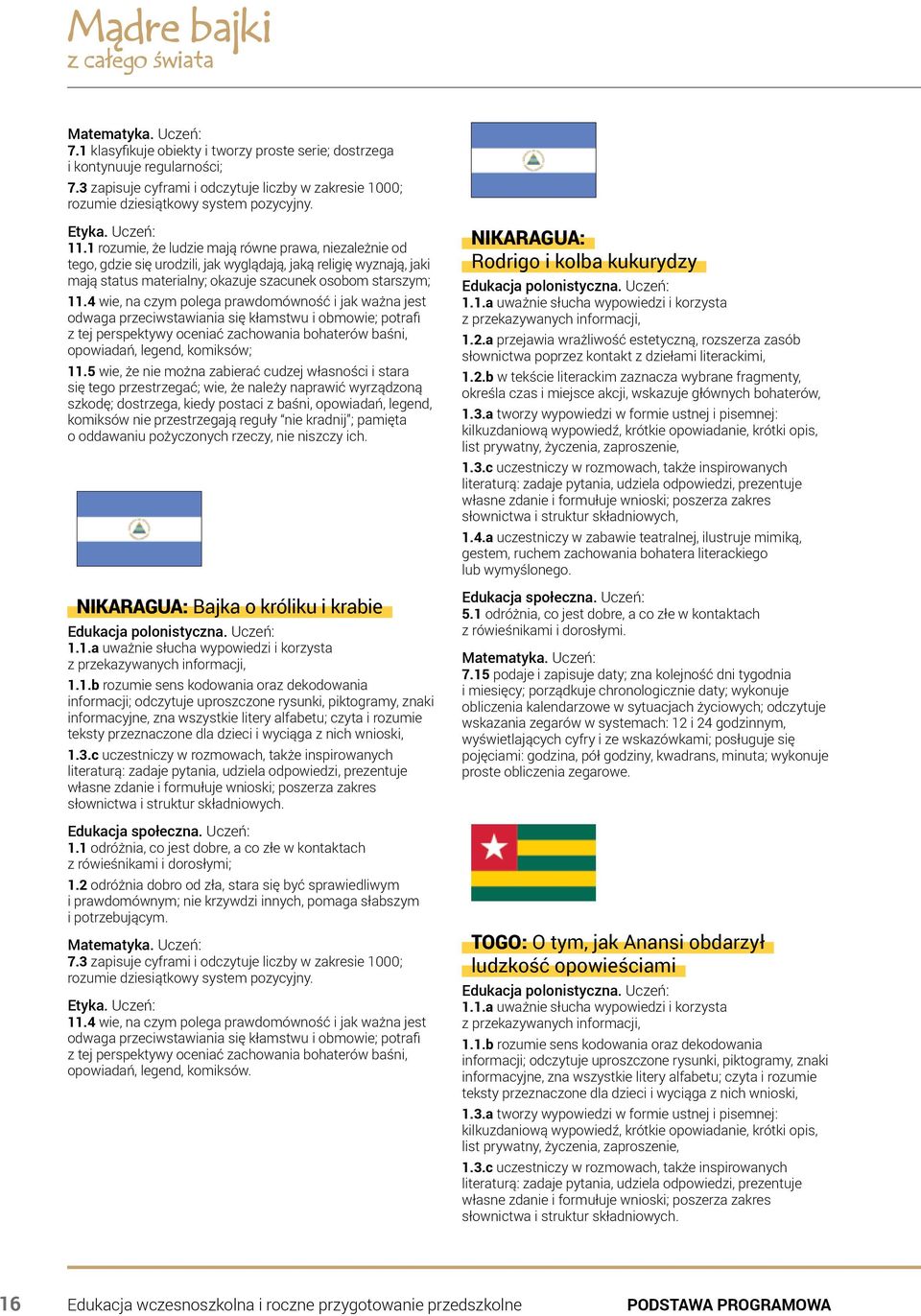1 rozumie, że ludzie mają równe prawa, niezależnie od tego, gdzie się urodzili, jak wyglądają, jaką religię wyznają, jaki mają status materialny; okazuje szacunek osobom starszym; 11.