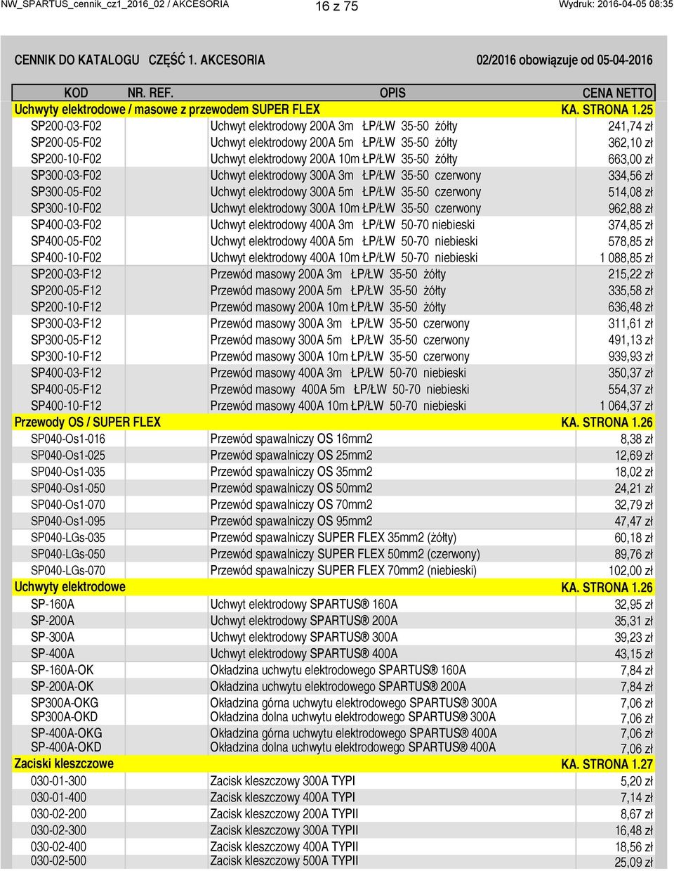 25 SP200-03-F02 Uchwyt elektrodowy 200A 3m ŁP/ŁW 35-50 żółty 241,74 zł SP200-05-F02 Uchwyt elektrodowy 200A 5m ŁP/ŁW 35-50 żółty 362,10 zł SP200-10-F02 Uchwyt elektrodowy 200A 10m ŁP/ŁW 35-50 żółty