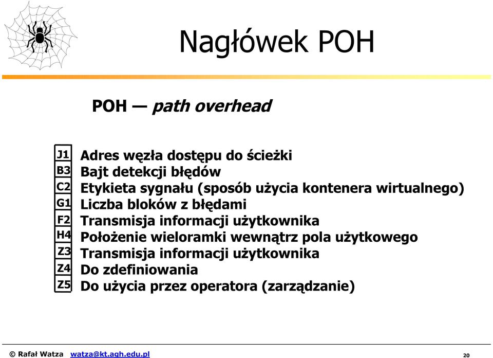 Transmisja informacji użytkownika Położenie wieloramki wewnątrz pola użytkowego Transmisja