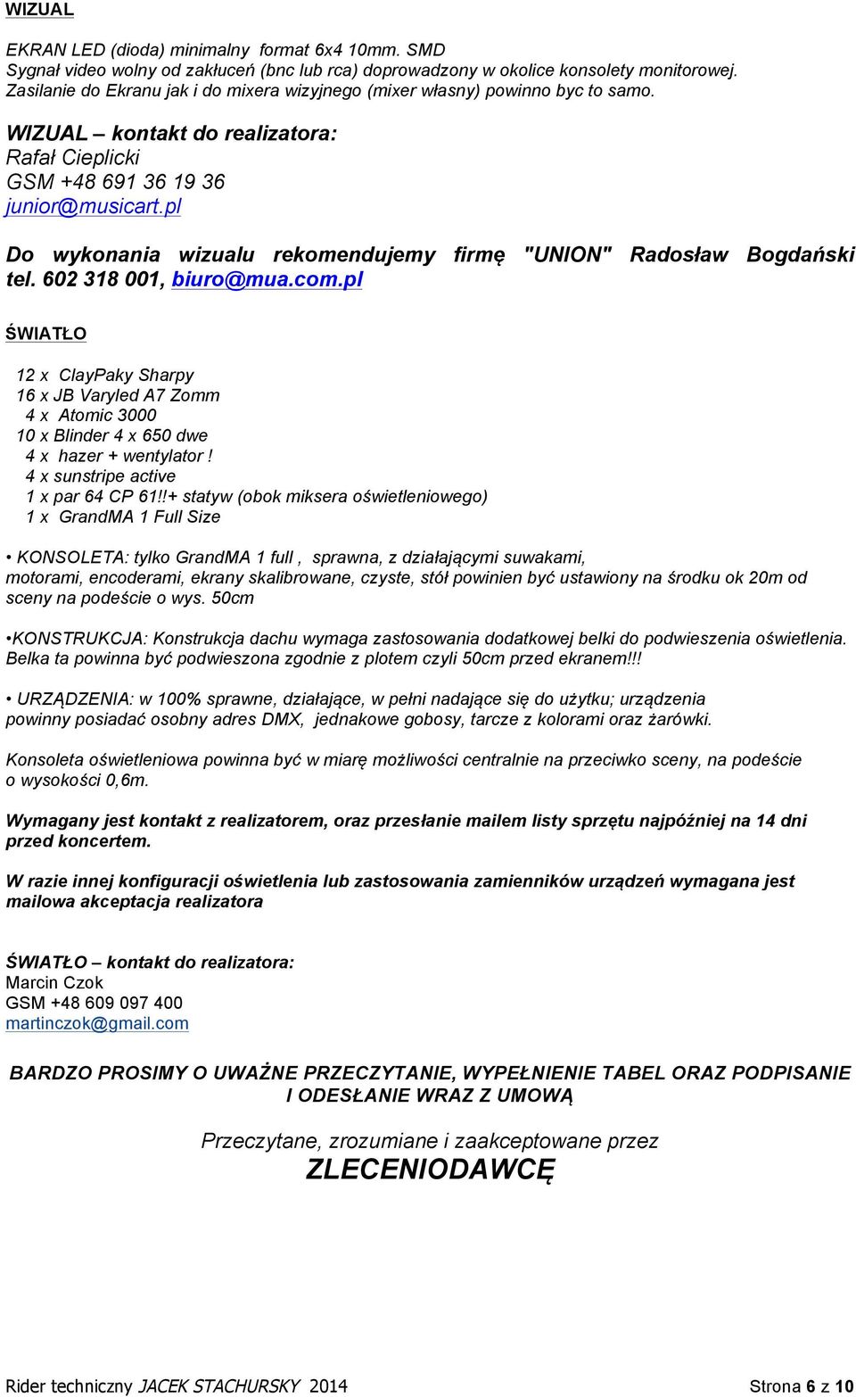 pl Do wykonania wizualu rekomendujemy firmę "UNION" Radosław Bogdański tel. 602 318 001, biuro@mua.com.