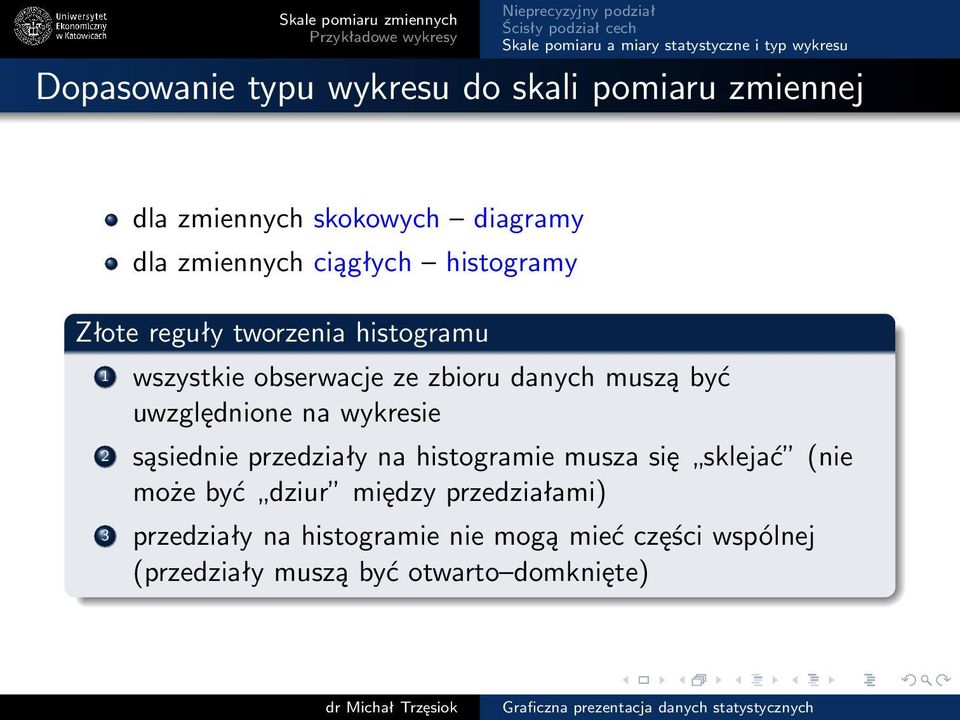 uwzględnione na wykresie 2 sąsiednie przedziały na histogramie musza się sklejać (nie może być dziur