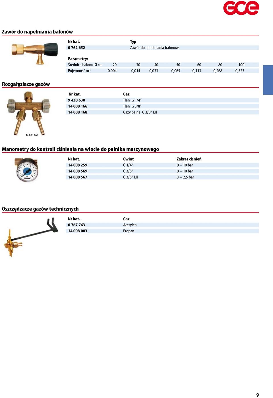 Gazy palne G 3/8 LH 14 008 167 Manometry do kontroli ciśnienia na wlocie do palnika maszynowego Gwint Zakres ciśnień 14 008 259 G 1/4