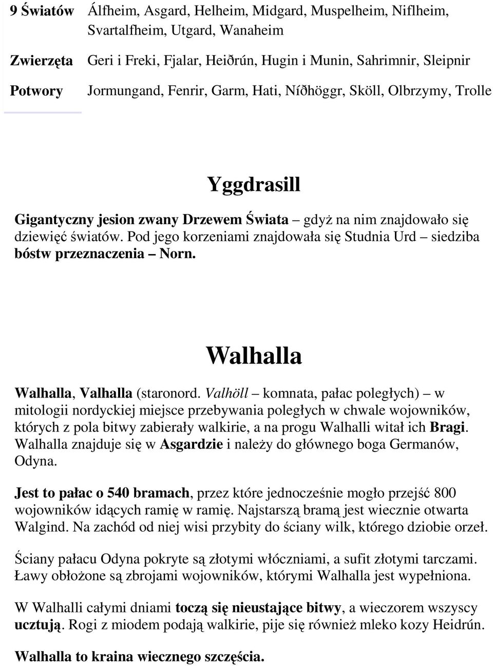 Pd jeg krzeniami znajdwała się Studnia Urd siedziba bóstw przeznaczenia Nrn. Walhalla Walhalla, Valhalla (starnrd.
