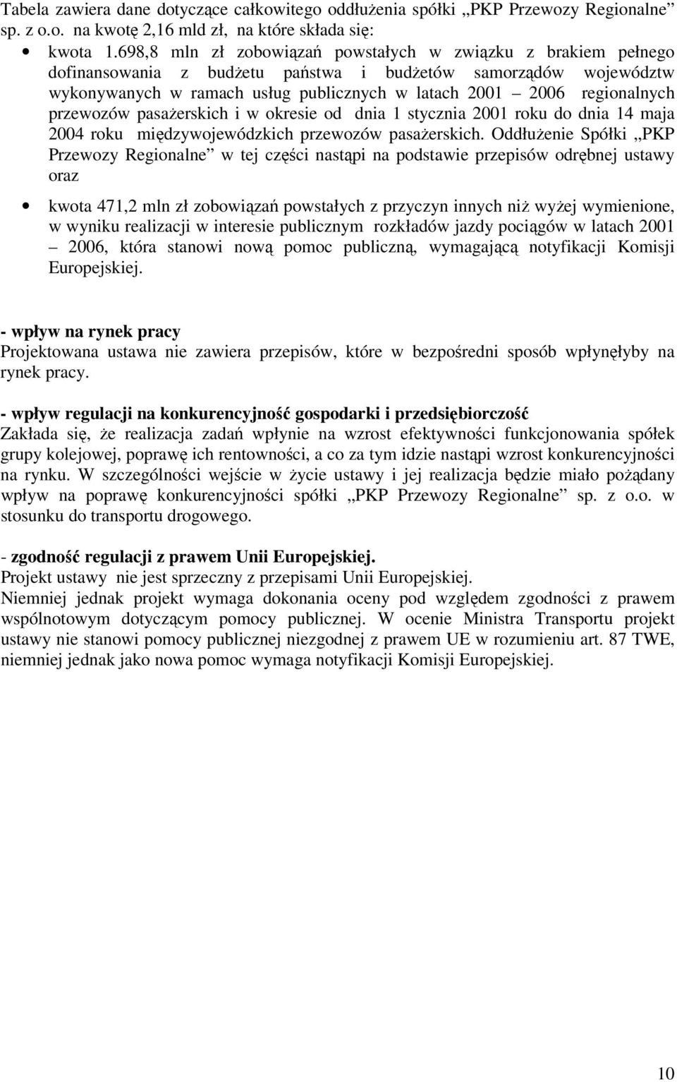 regionalnych przewozów pasażerskich i w okresie od dnia 1 stycznia 2001 roku do dnia 14 maja 2004 roku międzywojewódzkich przewozów pasażerskich.