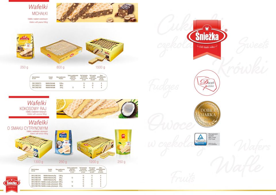 z nadzieniem cytrynowym Wafers with lemon filling 1 20 g 00 g 20 g 042 02 072 073 070 02 Wafelki Kokosowy Raj Wafelki Kokosowy